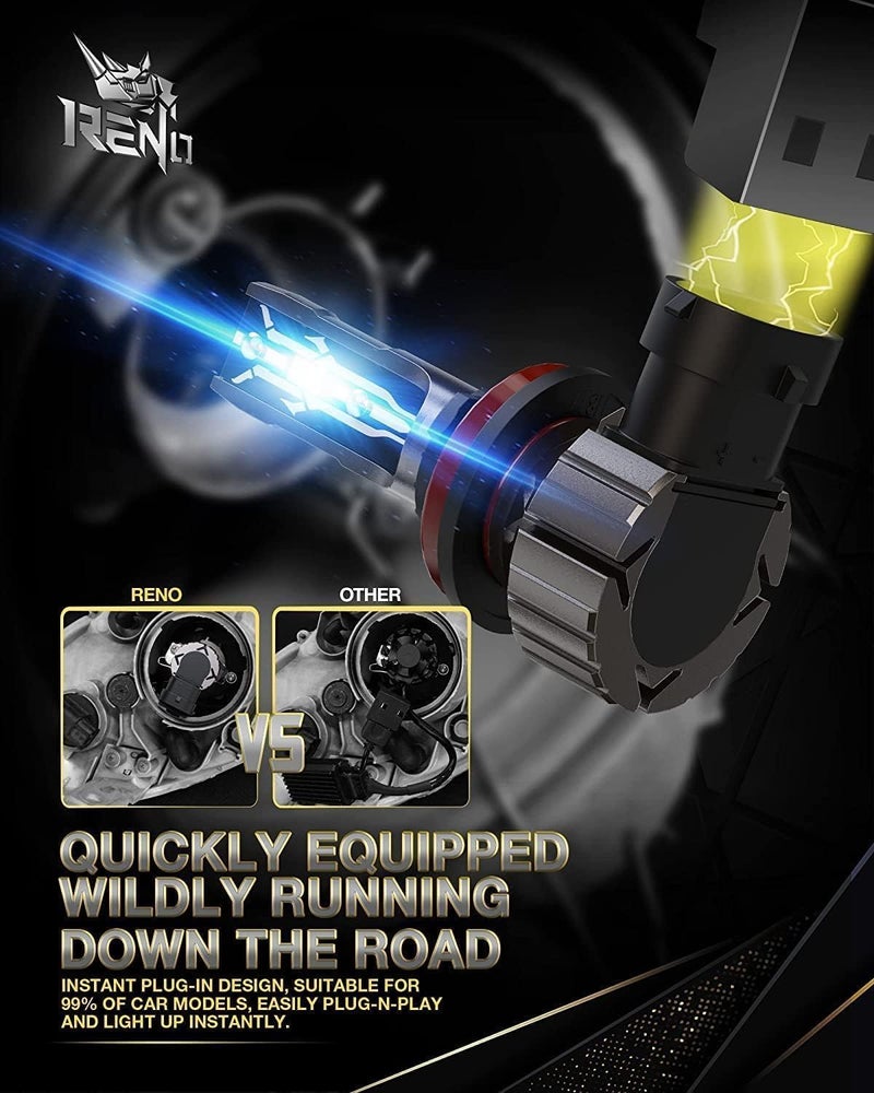 Reno H11+9005 Bulbs Combo, H9 H8 HB3 off-Road Use or Fog Bulbs, 6500k White Non-Polarity Plug and Play, Pack of 4 - Image 4